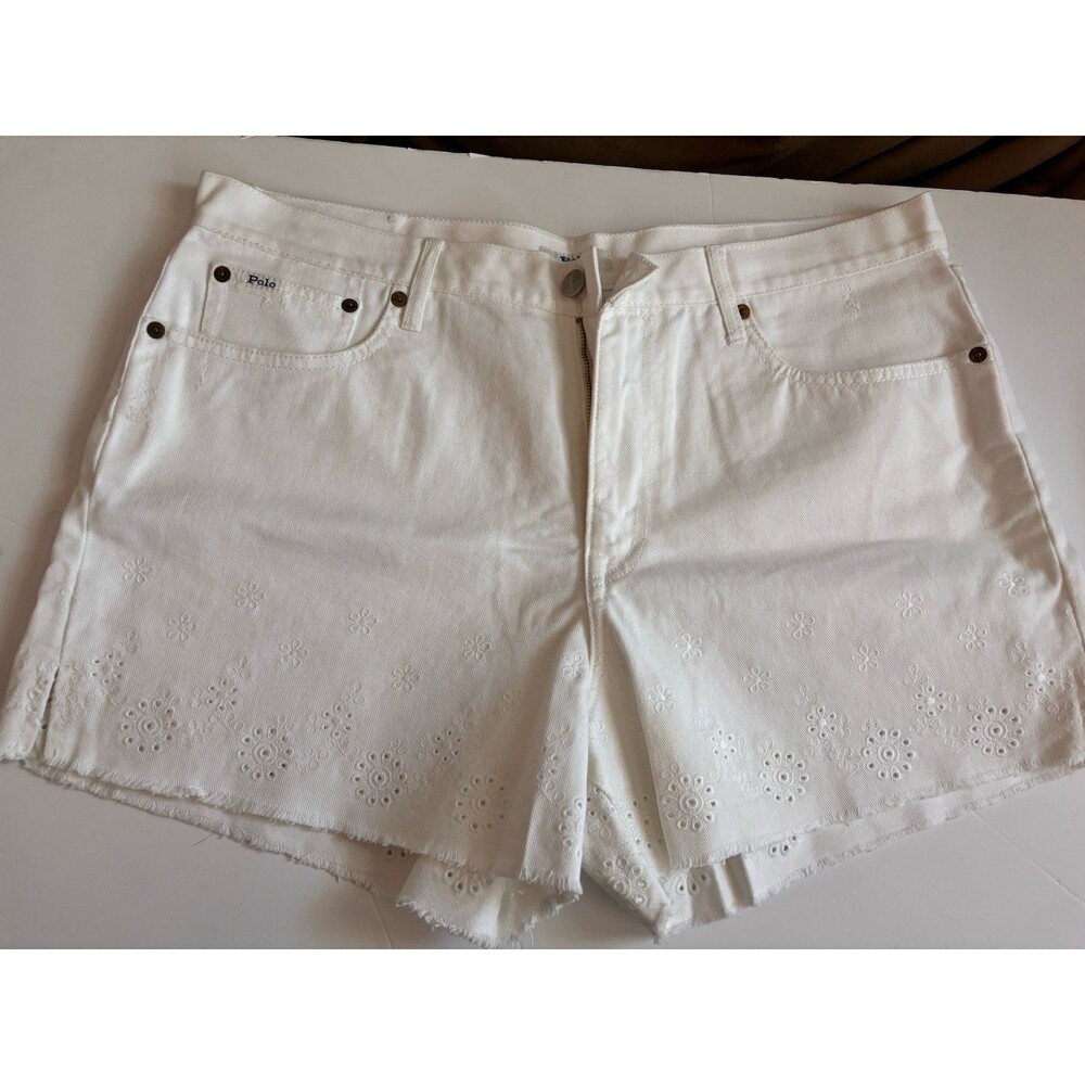 Polo Ralph Lauren Sz.32 Womens The Sophia Cut off Denim Shorts White Eyelet